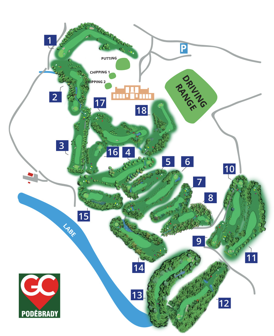 Mapa hřiště Golf Club Poděbrady